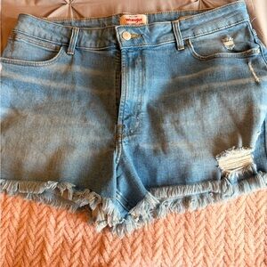 Wrangler Light Blue Frayed Hem Distressed Denim Shorts